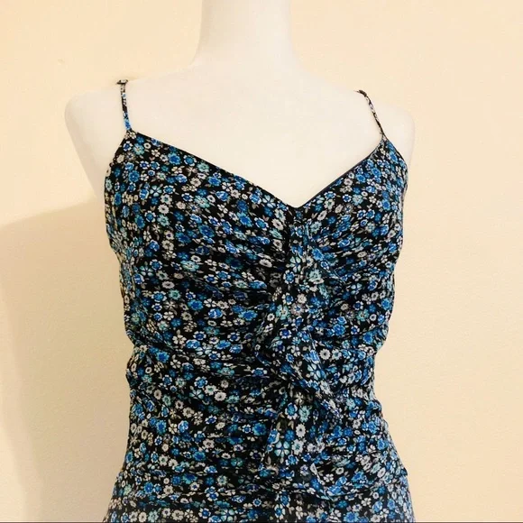 Vintage Cartise Dress Maxi Blue Black Floral Ruffled High Low Long Summer Small - Picture 4 of 12